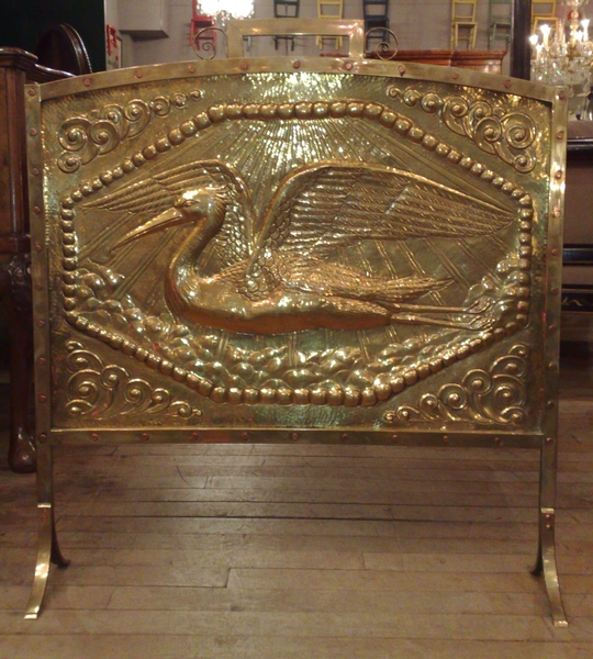 Antique Lovely quality French Aesthetic brass fire screen c.1915