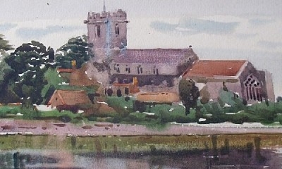 Antique Arthur Royce Bradbury Wareham Church Dorset Watercolour