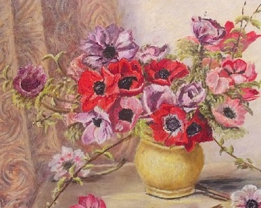 Edith Baxter Anemones Still Life Flowers Oil Painting