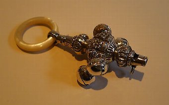Antique Antique English Sterling Silver Baby's Rattle & Whistle by George Unite