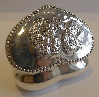 Antique Antique English Heart Shaped Sterling Silver Box - Reynold's Angels - 1898