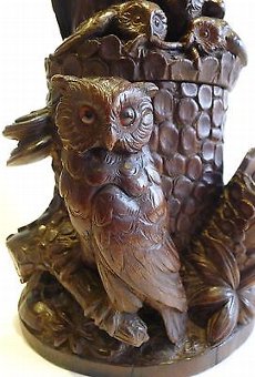 Antique Rare & Magnificent Figural Black Forest Tobacco Box - Owl Family c.1900