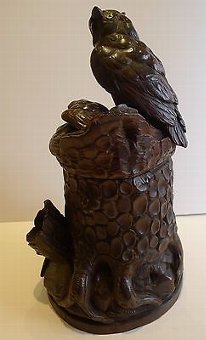 Antique Rare & Magnificent Figural Black Forest Tobacco Box - Owl Family c.1900