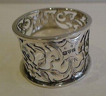 Antique Stunning Set 3 English Sterling Silver Napkin Rings - 1913