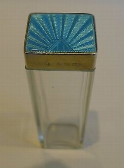 Antique Vintage Sterling Silver and Blue Guilloche Enamel Topped Vanity Jar - 1931