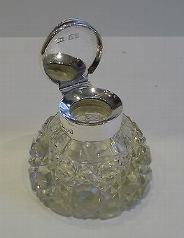 Antique Handsome Antique English Cut Crystal & Sterling Silver Inkwell - 1899