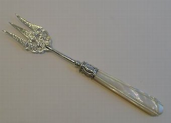 Antique Antique English Sterling Silver & Mother of Pearl Bread Fork by Francis Howard