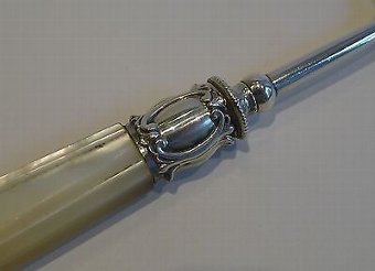 Antique Antique English Sterling Silver & Mother of Pearl Bread Fork by Francis Howard