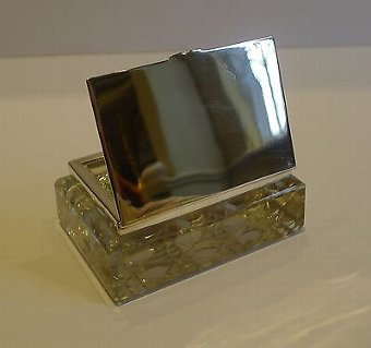 Antique Unusual Antique English Cut Crystal & Sterling Silver Double Postage Stamp Box