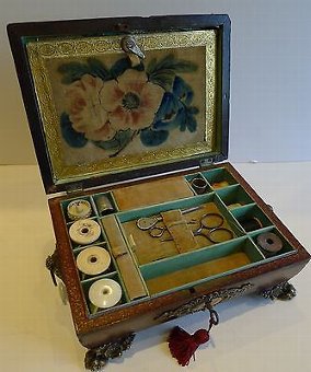 Antique English Regency Period Sewing Box - Leather Covered c.1820