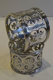 Antique Pair Boxed Antique English Sterling Silver Napkin Rings - 1903