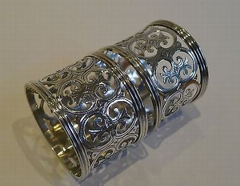 Antique Pair Boxed Antique English Sterling Silver Napkin Rings - 1903