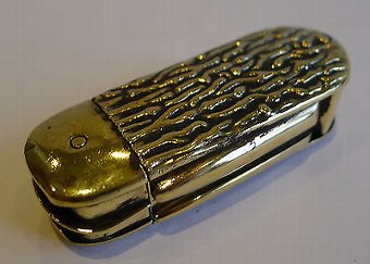 Unusual Antique English Brass Vesta Case - Penknife / Pocket Knife c.1890