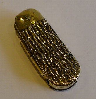 Antique Unusual Antique English Brass Vesta Case - Penknife / Pocket Knife c.1890