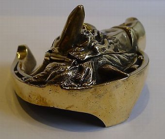 Antique Antique English Equestrian Inkwell In Solid Brass - Horse's Head c.1890