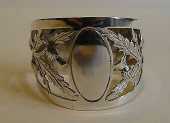 Antique Antique English Sterling Silver Napkin Ring - Scottish Thistles - 1914