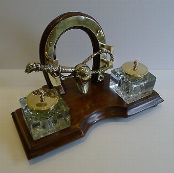 Antique Antique English Equestrian / Hunting Desk Set / Inkwell c.1890