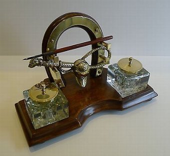 Antique Antique English Equestrian / Hunting Desk Set / Inkwell c.1890