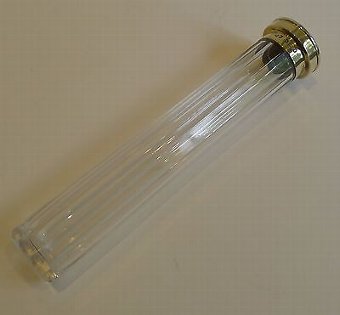 Antique Tall Slim Vintage Vanity Jar - Silver Gilt & Guilloche Enamel Top - 1924