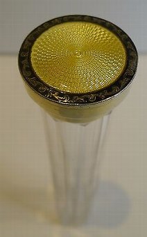Antique Tall Slim Vintage Vanity Jar - Silver Gilt & Guilloche Enamel Top - 1924
