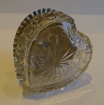 Antique Antique English Cut Crystal Heart Shaped Box - Sterling Silver Lid