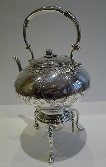 Antique Stunning Garland Engraved Silver Plated Tea / Spirit Kettle c.1890