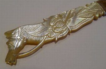 Antique Fabulous Antique French Equestrian Carved Mother of Pearl Letter Opener c.1860