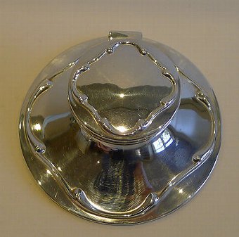 Antique Antique English Art Nouveau Capstan Inkwell - Sterling Silver - 1911