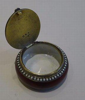 Antique Outstanding Silver Gilt and Red Guilloche Enamel Pill Box by David Anderson