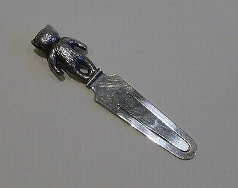 Antique English Sterling Silver Bookmark - 1923 - Teddy Bear
