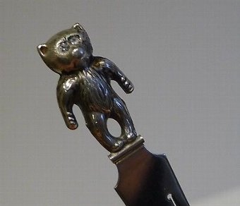 Antique English Sterling Silver Bookmark - 1923 - Teddy Bear