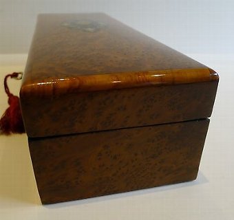 Antique Antique French Burr Cedar Glove Box c. 1870 - Original Tufted Silk Interior