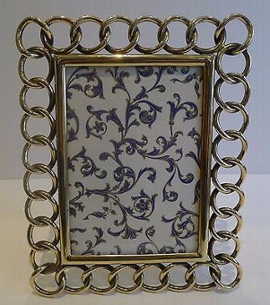 Heavy Cast Antique English Brass Wedding Ring Photograph Frame c.1890