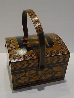 Antique Wonderful Antique English Penwork Sewing Box / Basket c.1820