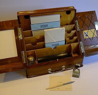 Antique Antique English Brass Mounted Walnut Stationery Cabinet / Writing Box c.1890