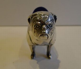 Antique Rare Antique Sterling Silver Figural Pin Cushion, English Bulldog
