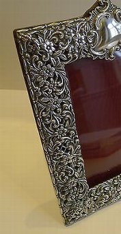 Antique Stunning Large Antique English Sterling Silver Photograph Frame