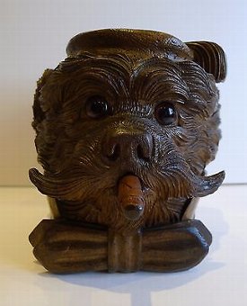 Antique Magnificent Black Forest Carved Linden Wood Terrier Tobacco Box c.1880