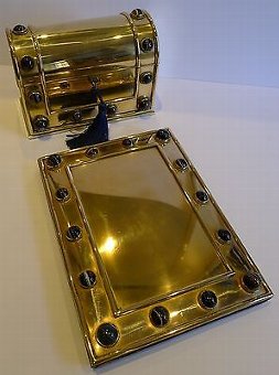 Grand Antique English Polished Bronze Desk Set With Onyx Mounts c.1860