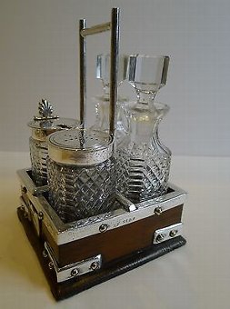Antique Charming Small Oak & Silver Plated Cruet Set by John Grinsell & Co.