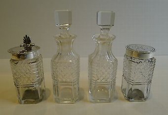 Antique Charming Small Oak & Silver Plated Cruet Set by John Grinsell & Co.
