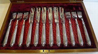 Antique Set Twelve Antique English Fish Knives & Forks by Allen & Darwin