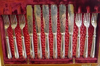 Antique Set Twelve Antique English Fish Knives & Forks by Allen & Darwin