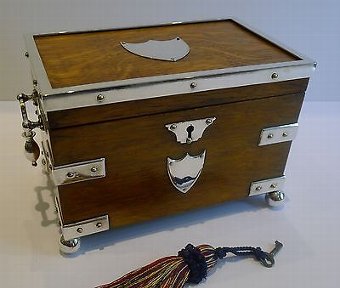 Antique Antique English Oak & Silver Plated Tea Caddy by John Grinsell c.1880
