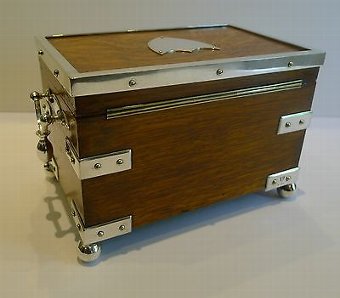 Antique Antique English Oak & Silver Plated Tea Caddy by John Grinsell c.1880