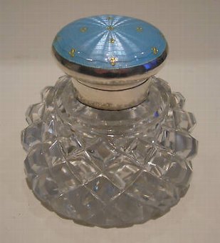 Antique Sterling Silver and Enamel Topped Inkwell - 1913