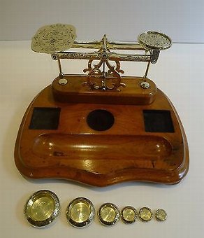 Antique Fabulous Antique English Inkwell / Inkstand With Postage Scales c.1860