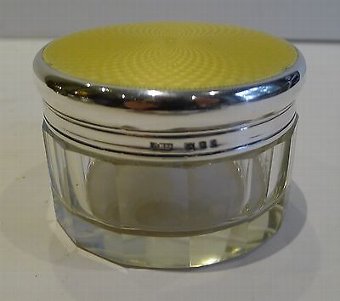 Antique English Sterling Silver & Guilloche Enamel Jar or Box - 1940