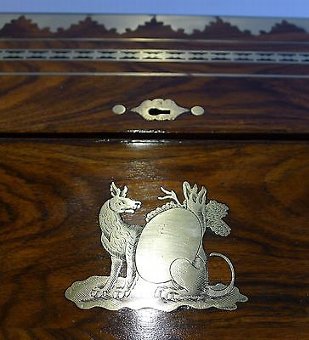 Antique English Regency Kingwood Lap Desk - Intricate Cut Brass Inlay c.1820
