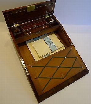 Antique English Regency Kingwood Lap Desk - Intricate Cut Brass Inlay c.1820